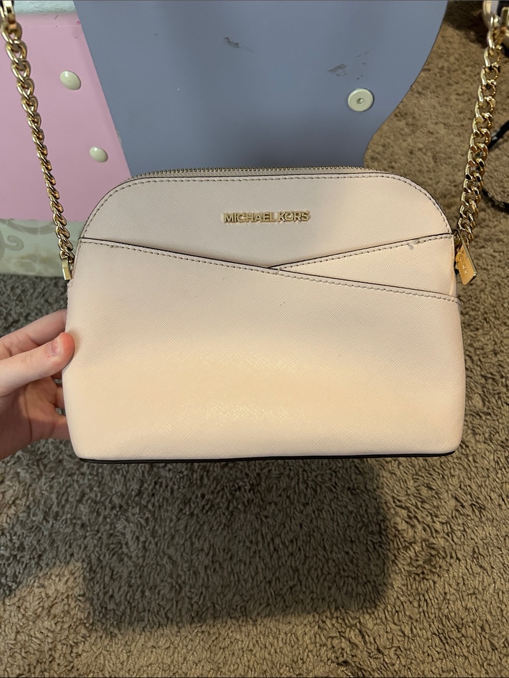 Michael Kors Light Pink Crossbody with Gold Chain Strap